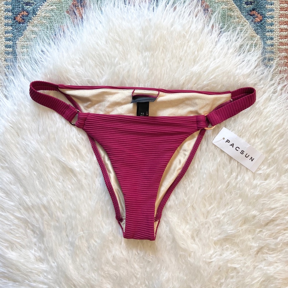 pac sun ribbed high leg cheeky bikini bottom swim burgundy xs NEW WITH TAGS